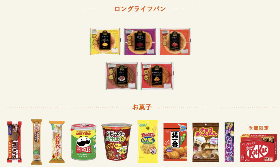 軽食商品ラインナップ一例（※記載の商品が必ず販売されているとは限りません）