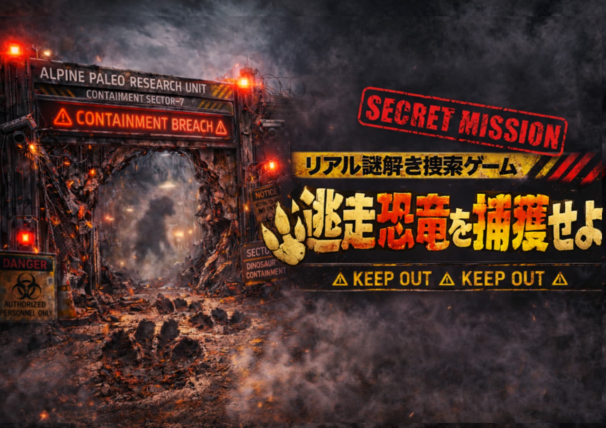 逃げ出した恐竜たちの足跡を辿って見つけ出そう!全て見つけ出せたらプレゼントがある…かも?